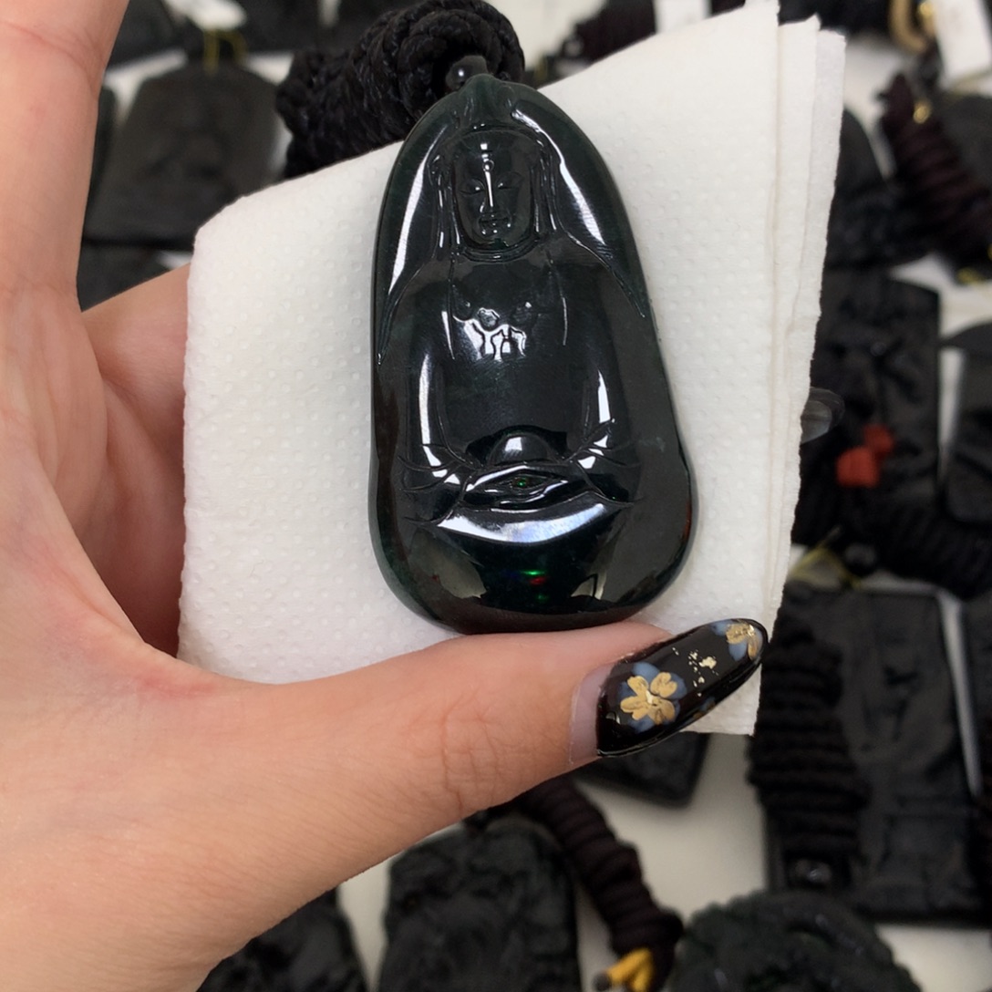 翡翠未镶嵌挂件天然缅甸a货钢琴黑挂件