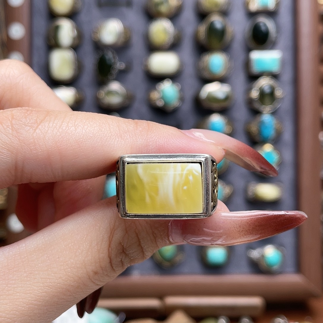 嚯***1琥珀银S925镶嵌戒指