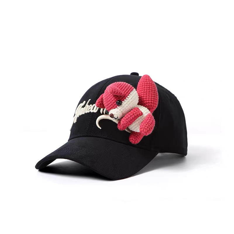 Andrea Martin25秋冬新款手工钩织趣味玩偶刺绣休闲棒球鸭舌帽