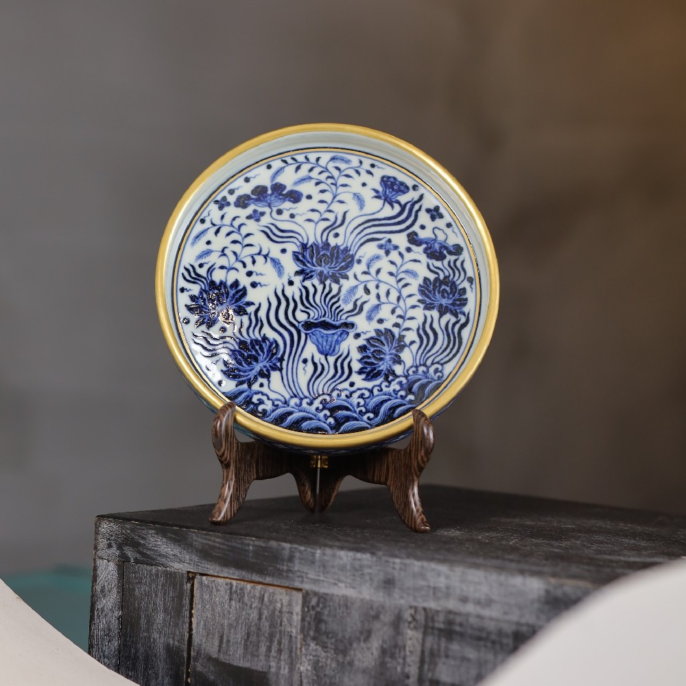 舜瓷天工一品 描金荷花壶承