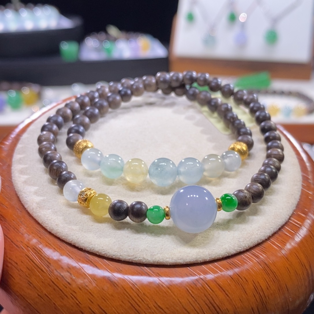 翡翠未镶嵌颈饰翡翠18K金双圈搭配