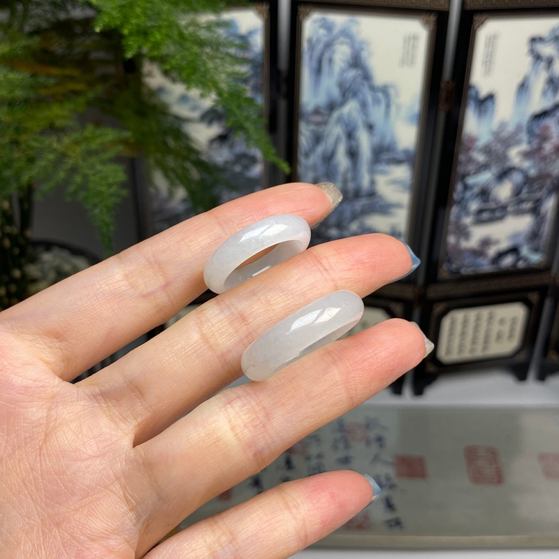白月光戒指指环一对 天然翡翠A货