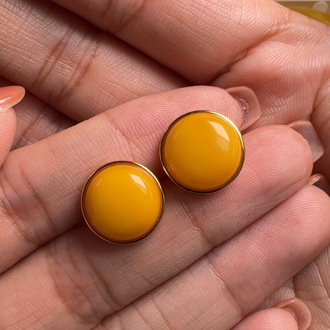 蜜蜡耳饰银S925镀金镶嵌