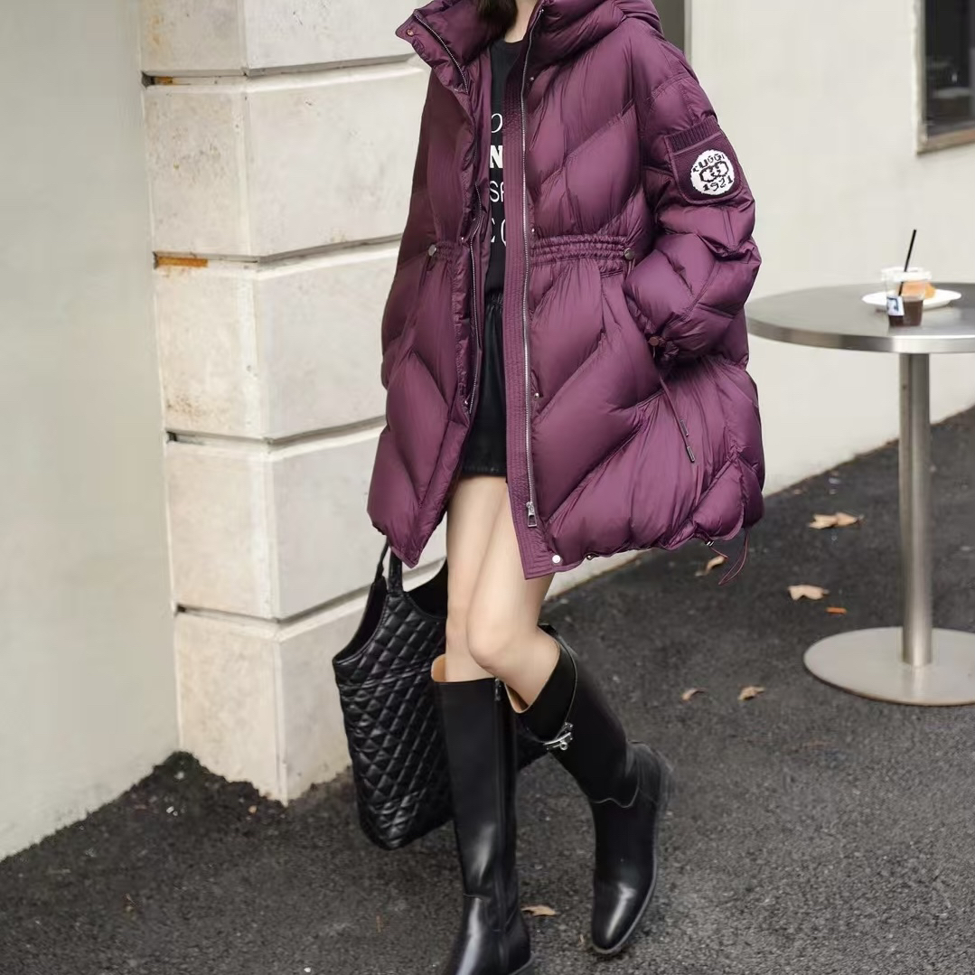 温柔家韩版时尚中长半收腰羽绒服