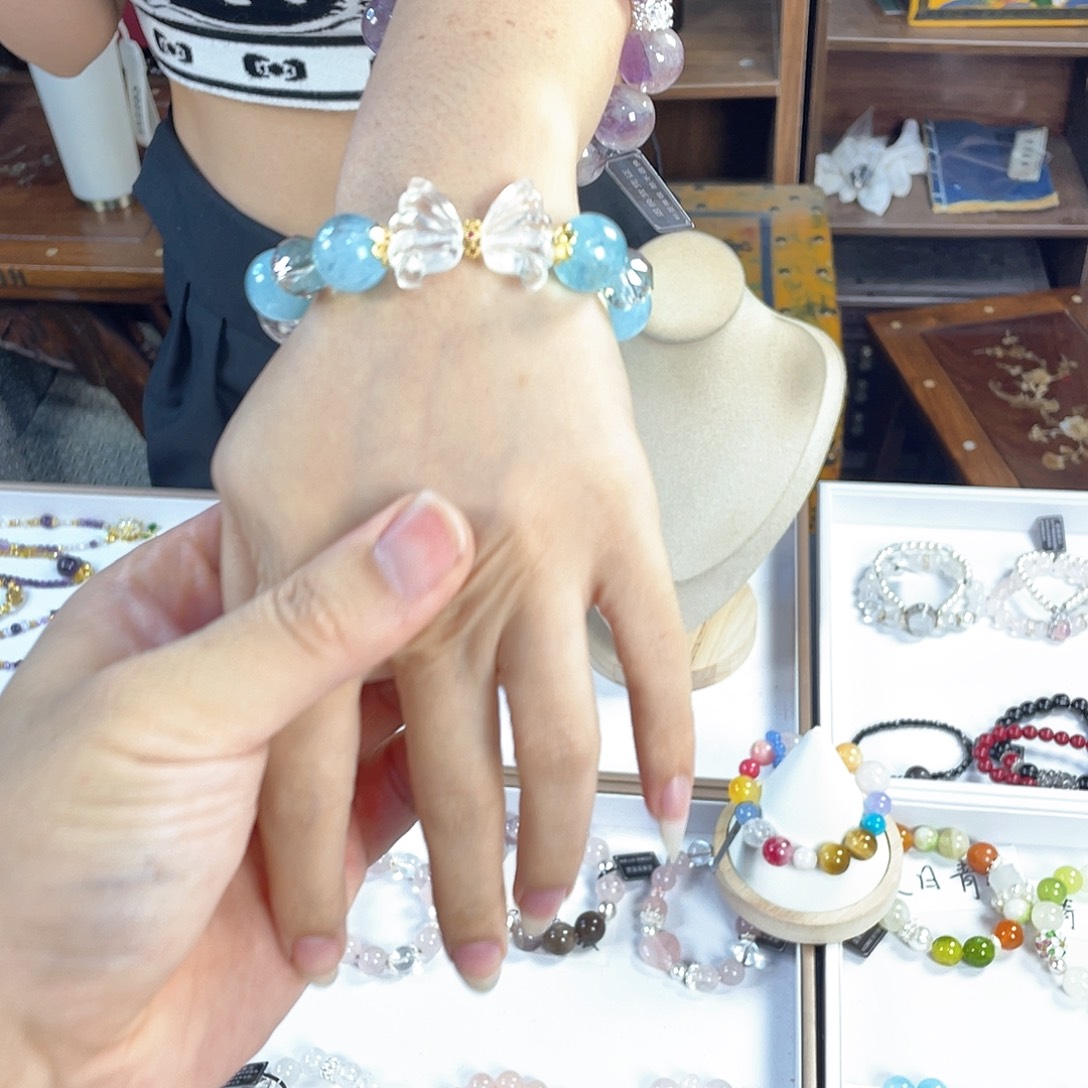 水晶手链银S925镀金镶嵌