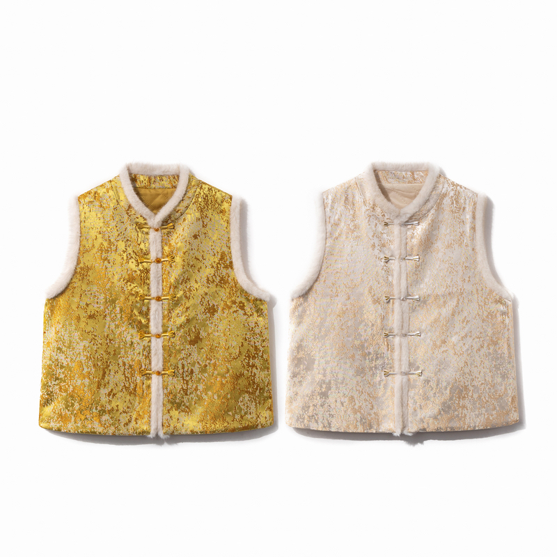 【月瑶】冬季2025新款新中式上衣女装宽松国风加棉加厚气质提花马甲