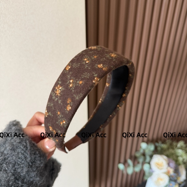 咖色美拉德复古风日韩简约风宽边发箍高颅顶头箍百搭碎花