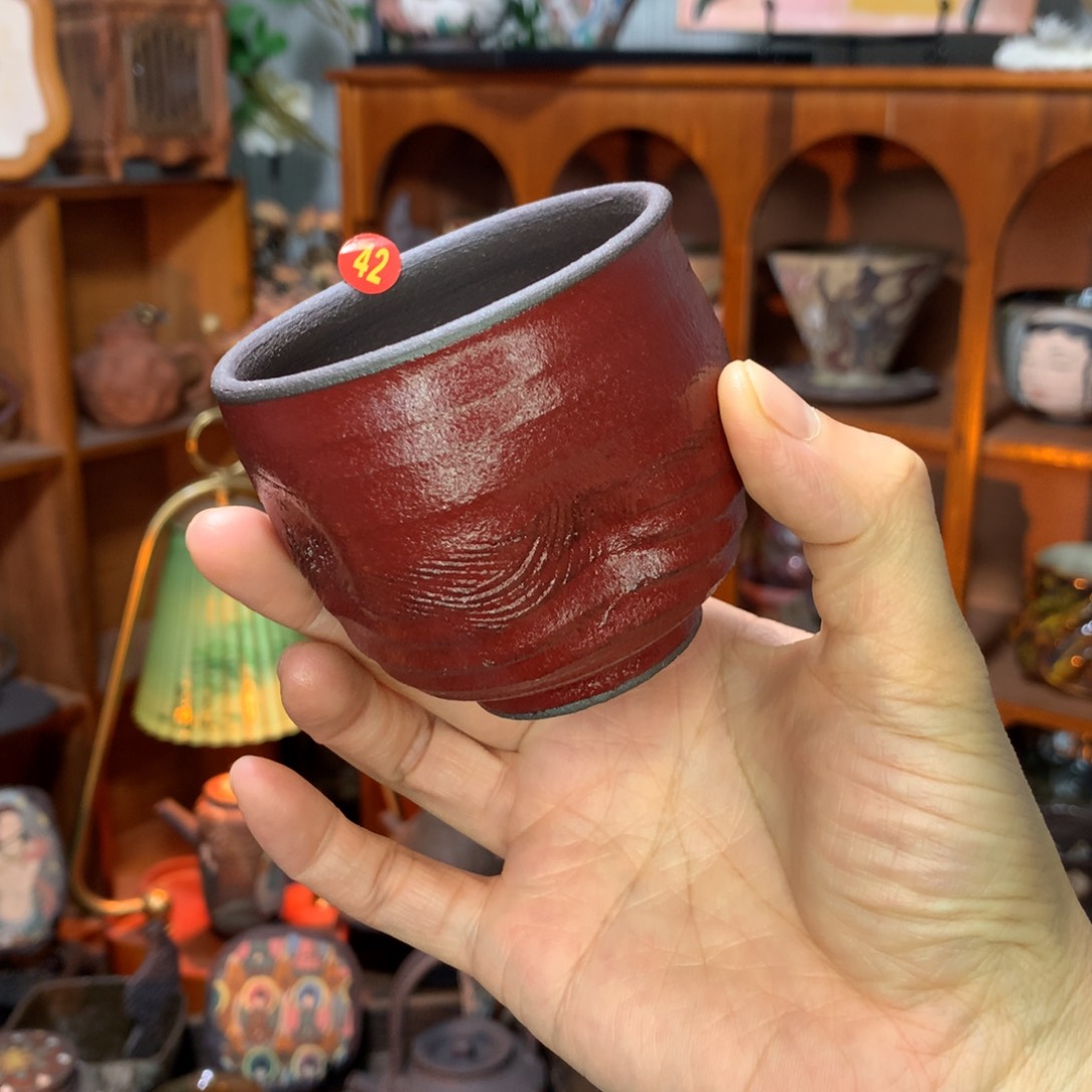 陶瓷开播福利·复古红色粉引杯