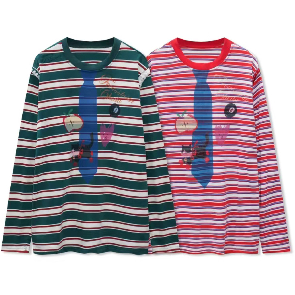 91000美式复古条纹长袖T恤