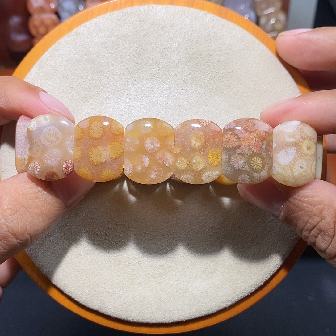 硅化珊瑚（珊瑚玉）手串未镶嵌水彩皮花38
