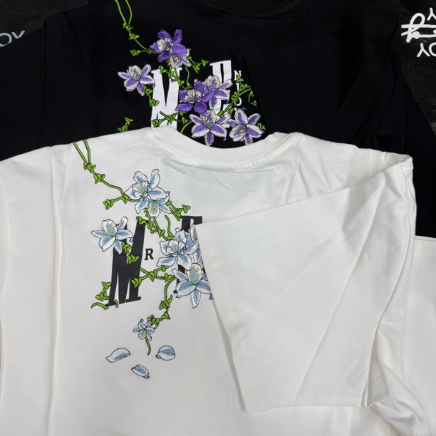 m藤蔓过肩菊刺绣短袖T恤