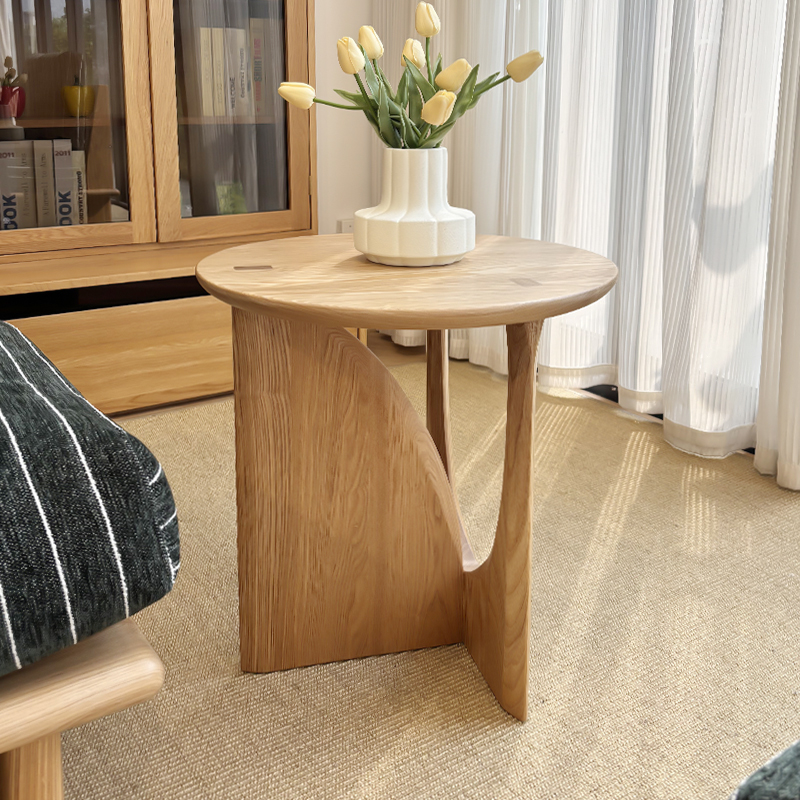 光影茶几白蜡木全实木客厅沙发创意边几床头柜小户型阳台休闲圆形