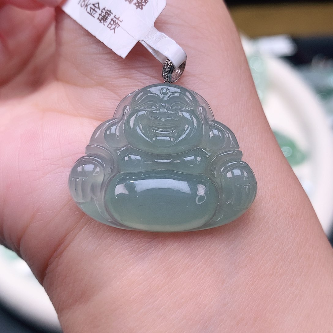 颈饰18K金镶嵌翡翠佛公