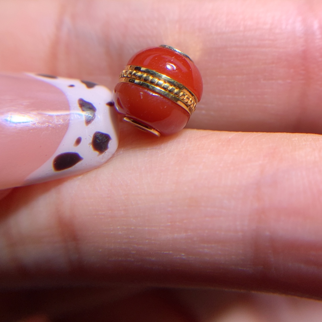 南红玛瑙汉堡珠18K金镶嵌8