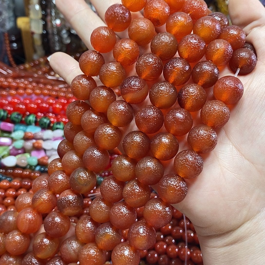 玛瑙/玉髓未镶嵌珠宝半成品橘皮玛瑙一条卡14mm