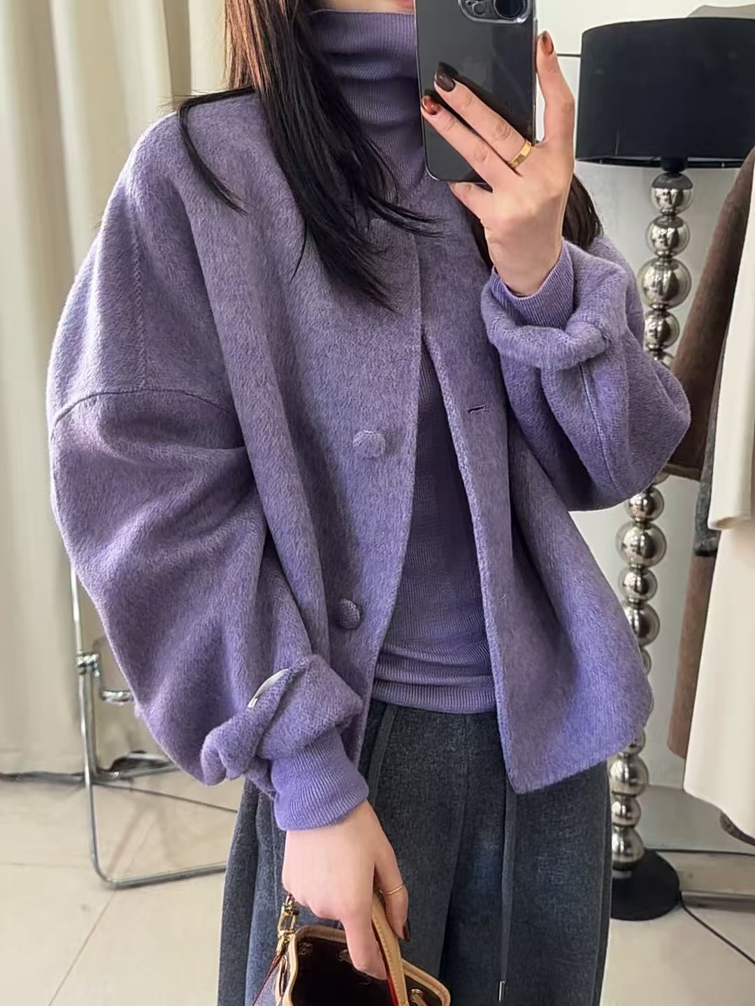 QIANRH-1528设计感短款法式羊毛大衣外套