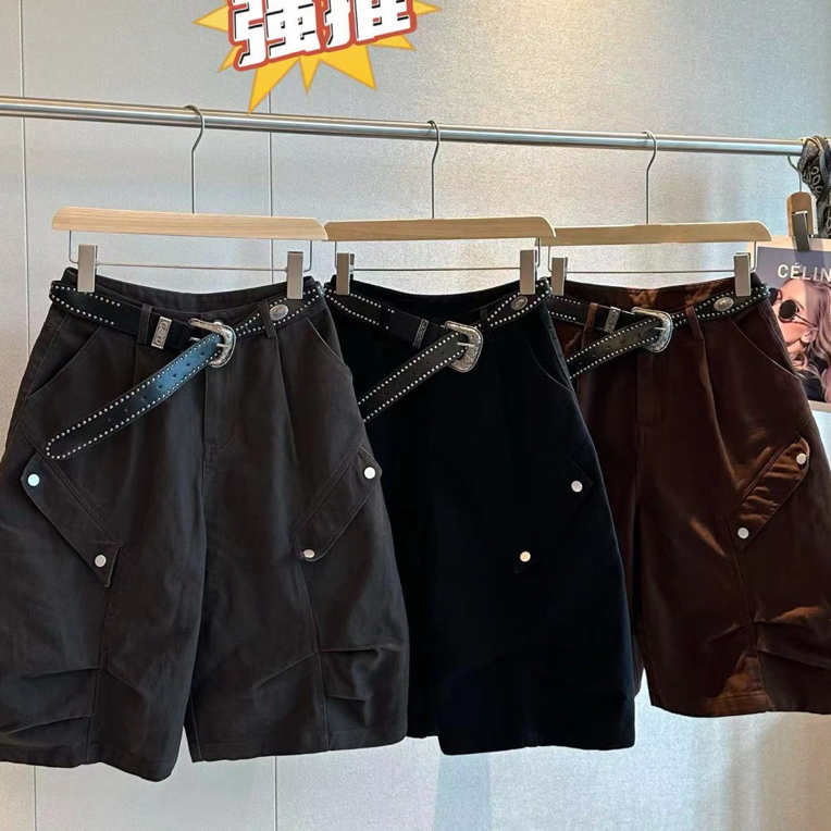 早秋潮流女性弯刀宽松弹力六分工装牛仔裤