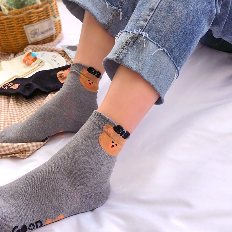 可爱蝴蝶结小熊袜子女中筒韩国袜子Singgoba日系动漫卡通休闲棉袜