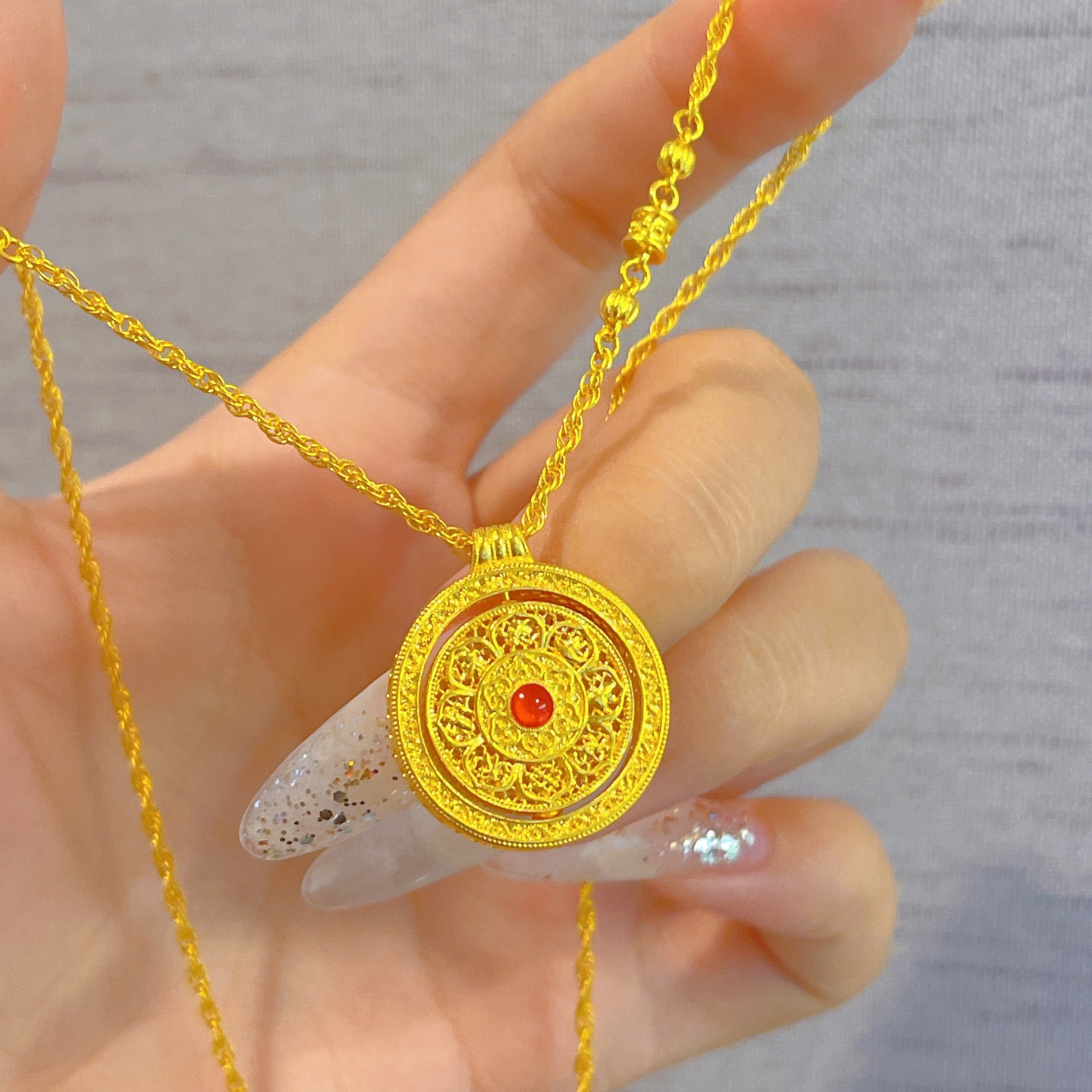 不支持七天无理由【珐琅旋转八宝罗盘黄金项链】足金999 