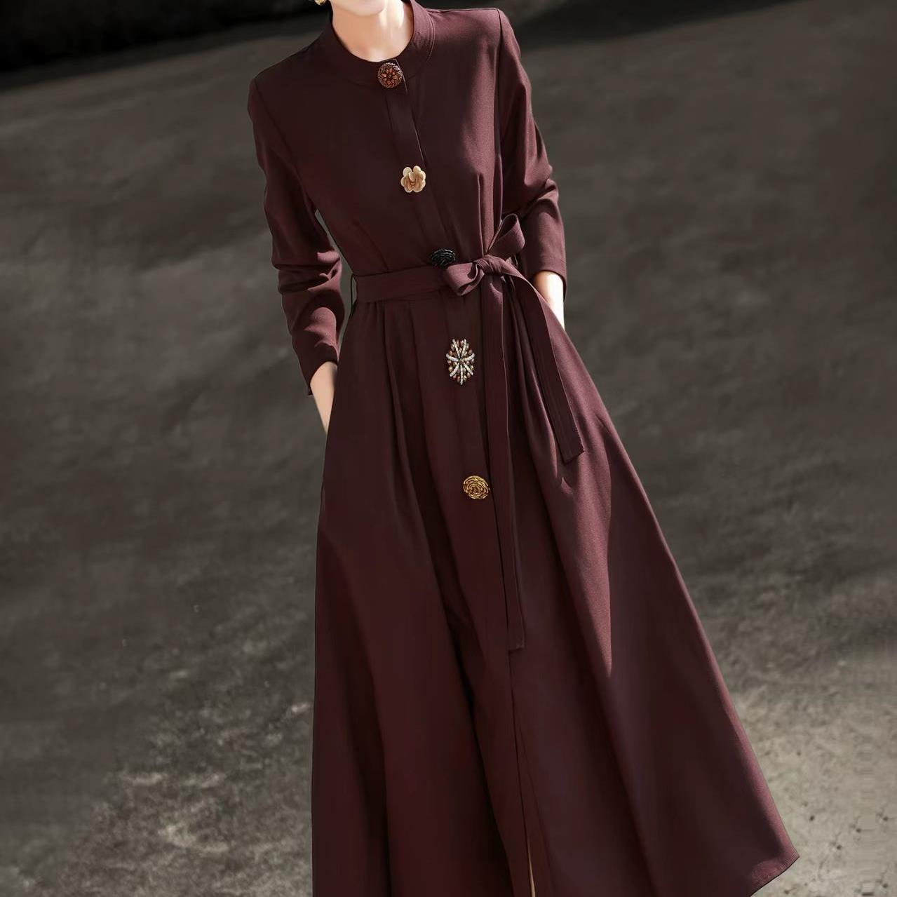 【送腰带】2025新款秋冬季复古通勤遮肉显瘦3651中长款连衣裙长袖