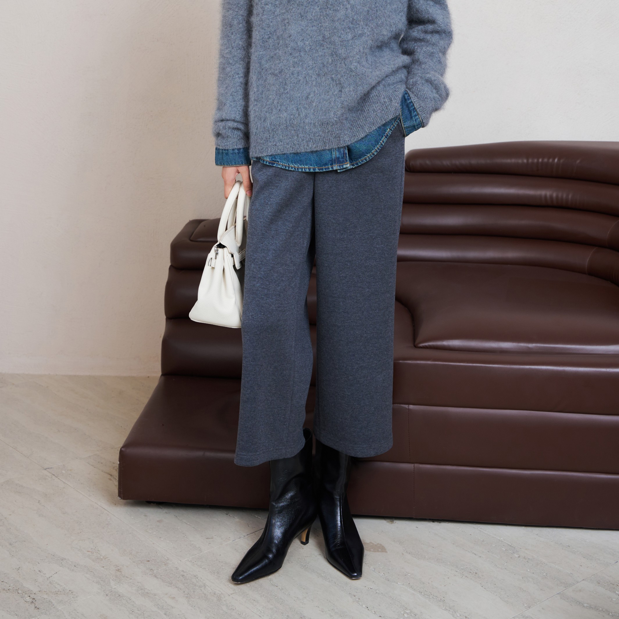 俪研【LIVELY・YAN】18066冬季高腰加绒阔腿裤显瘦百搭休闲时尚