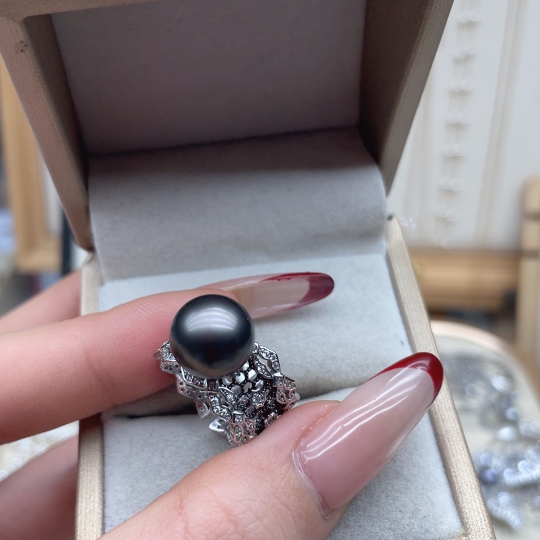 银S925镶嵌海水珍珠戒指A65