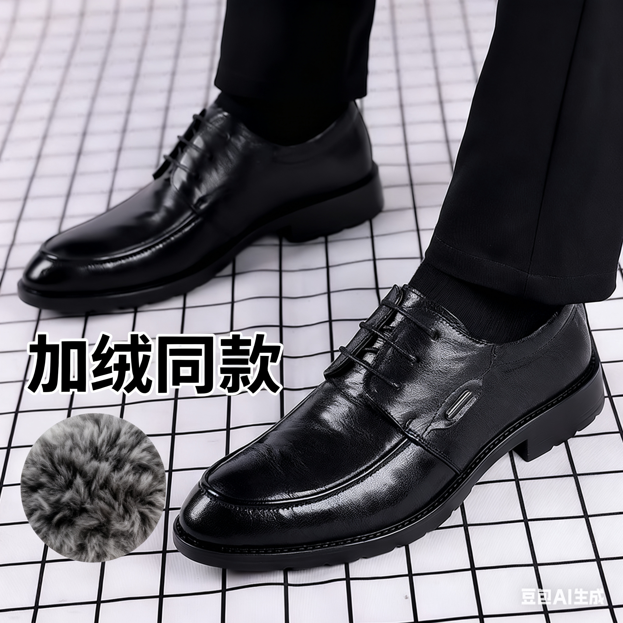 【头层牛皮专柜版】8813内增高加绒男士皮鞋商务休闲黑色工作男鞋