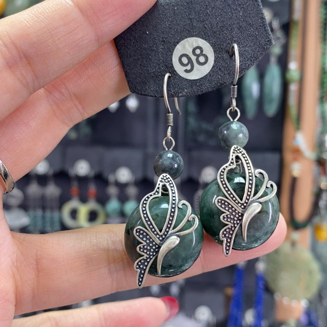 翡翠银S925镶嵌耳饰耳坠