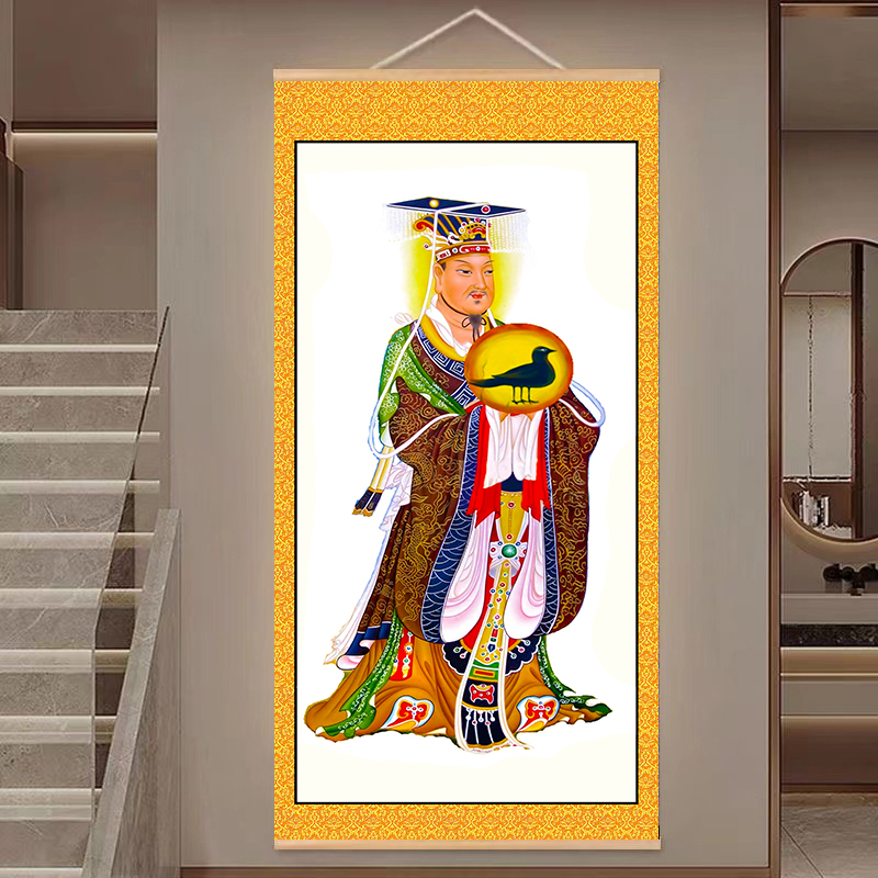 太阳太阴画像挂画日宫月宫实木框画摆件现代中式装饰画