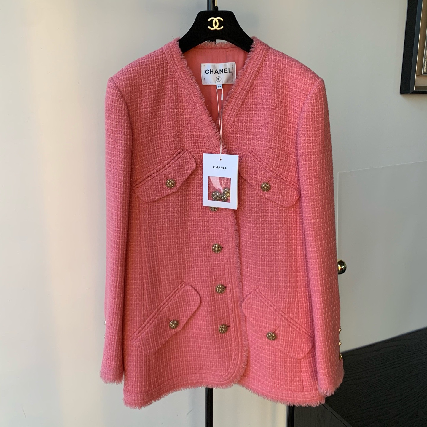 99新 Chanel/香奈儿 Chanel 20A康鹏街系列粉色四口袋外套 38码 