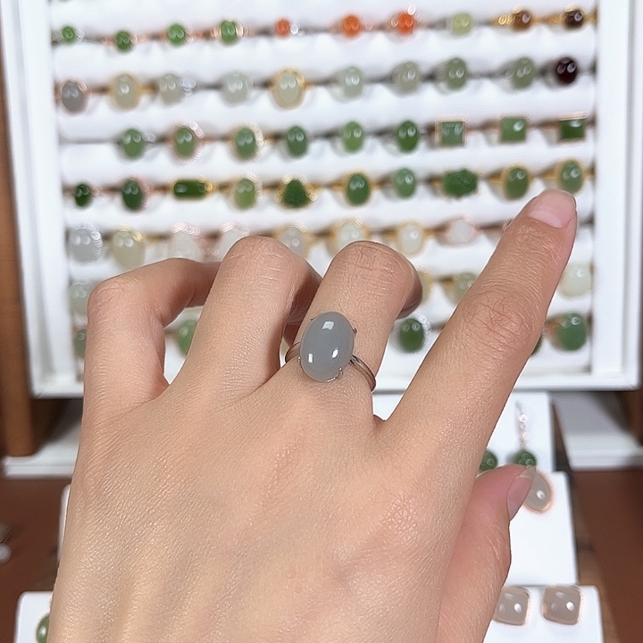 和田玉银S925镶嵌戒指