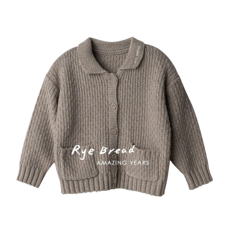 ryebread/黑面包童装 韩系单排扣男小童小翻领毛衣开衫4春秋