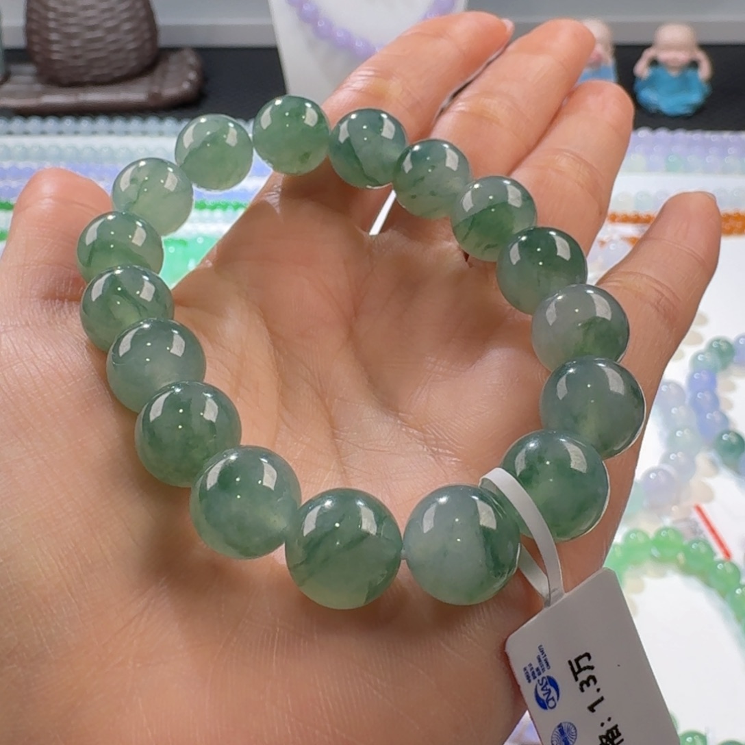 翡翠手链未镶嵌冰胶飘绿花单圈11.8mm