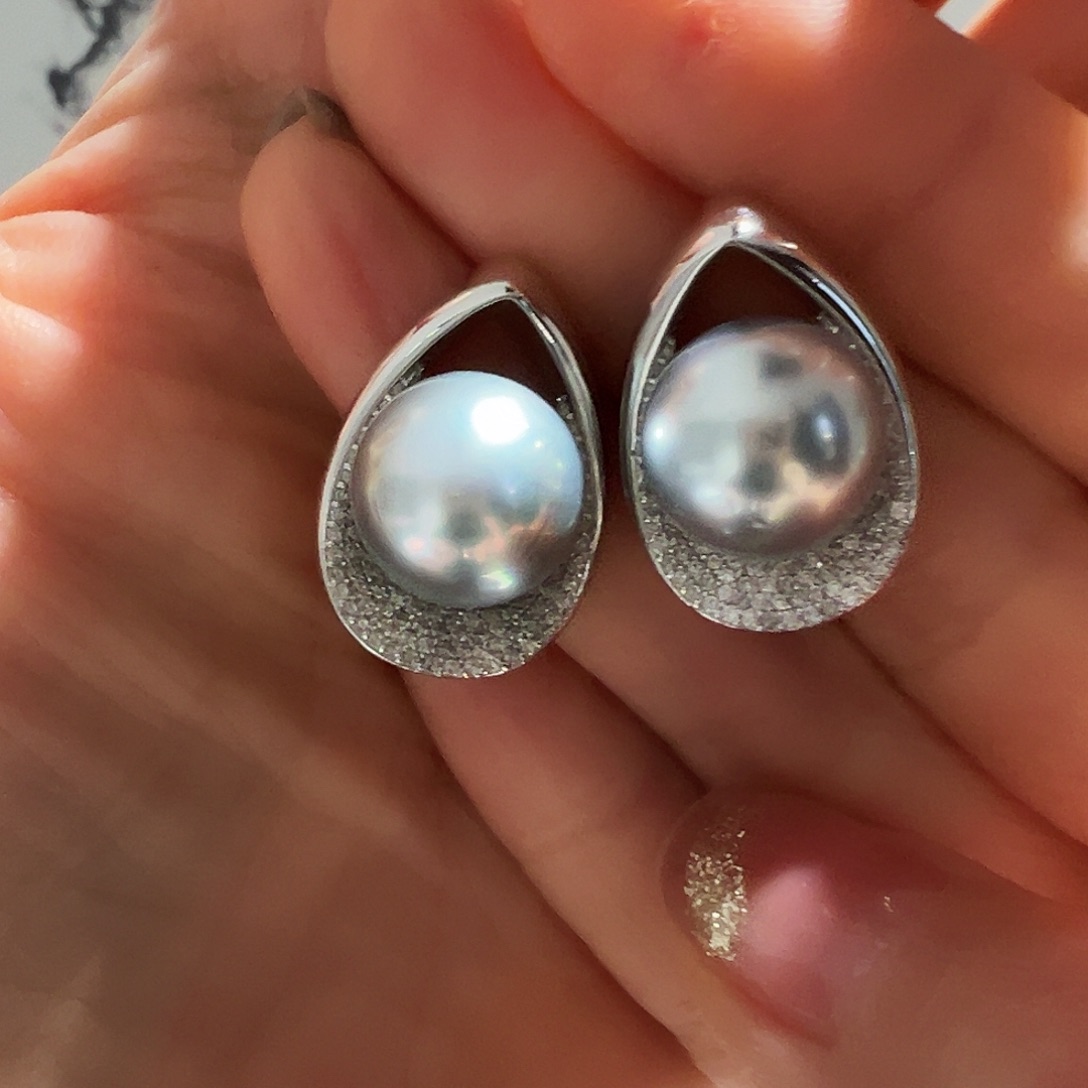 海水珍珠耳饰银S925镶嵌