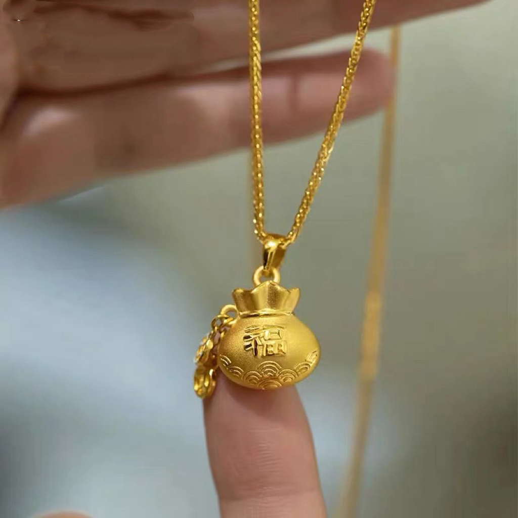 钛钢项链 肖邦链铜钱流苏祥云福袋吊坠项链饰品精美百搭坠链