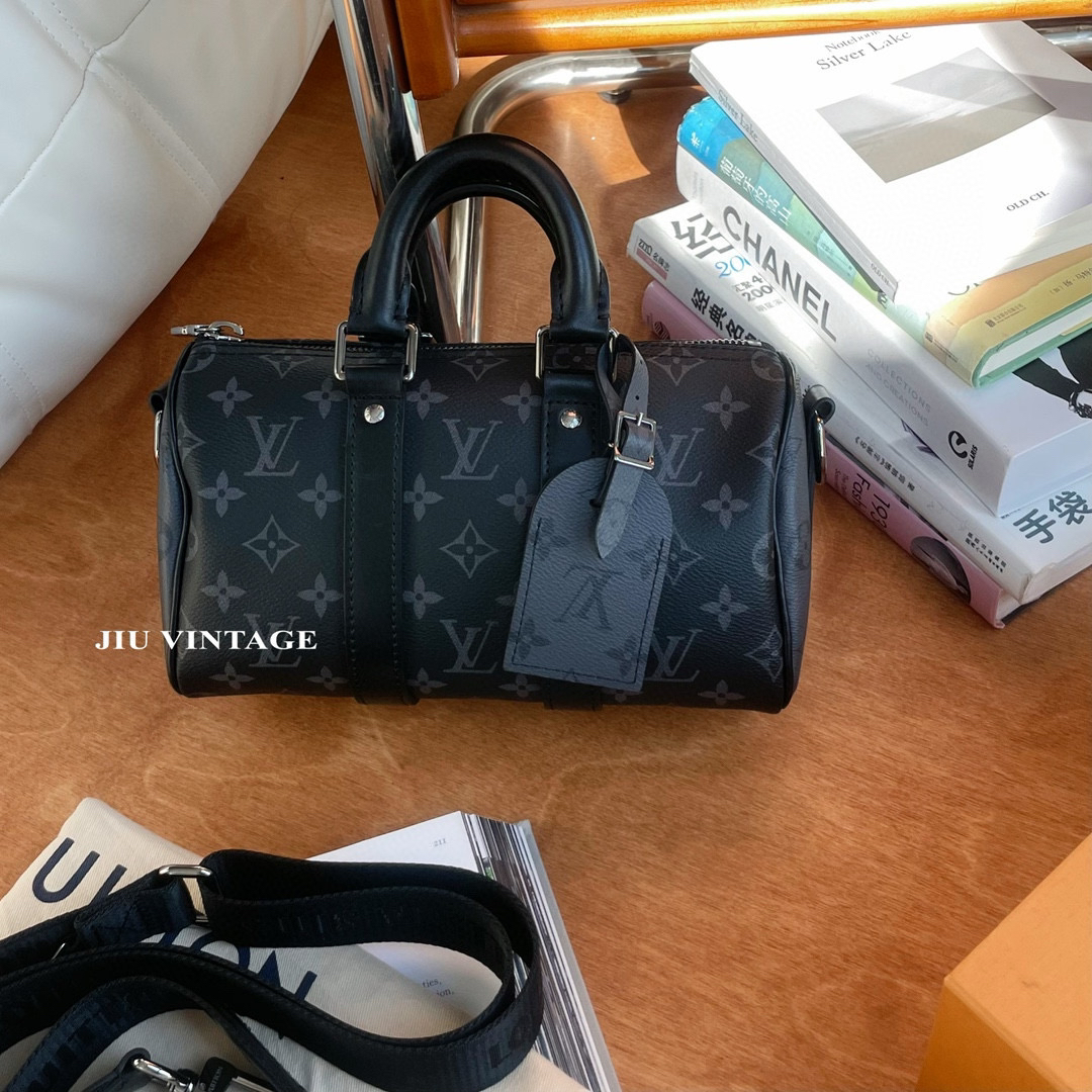 99新 LouisVuitton/路易威登 黑色老花keepall25芯片盒子JM2-7309