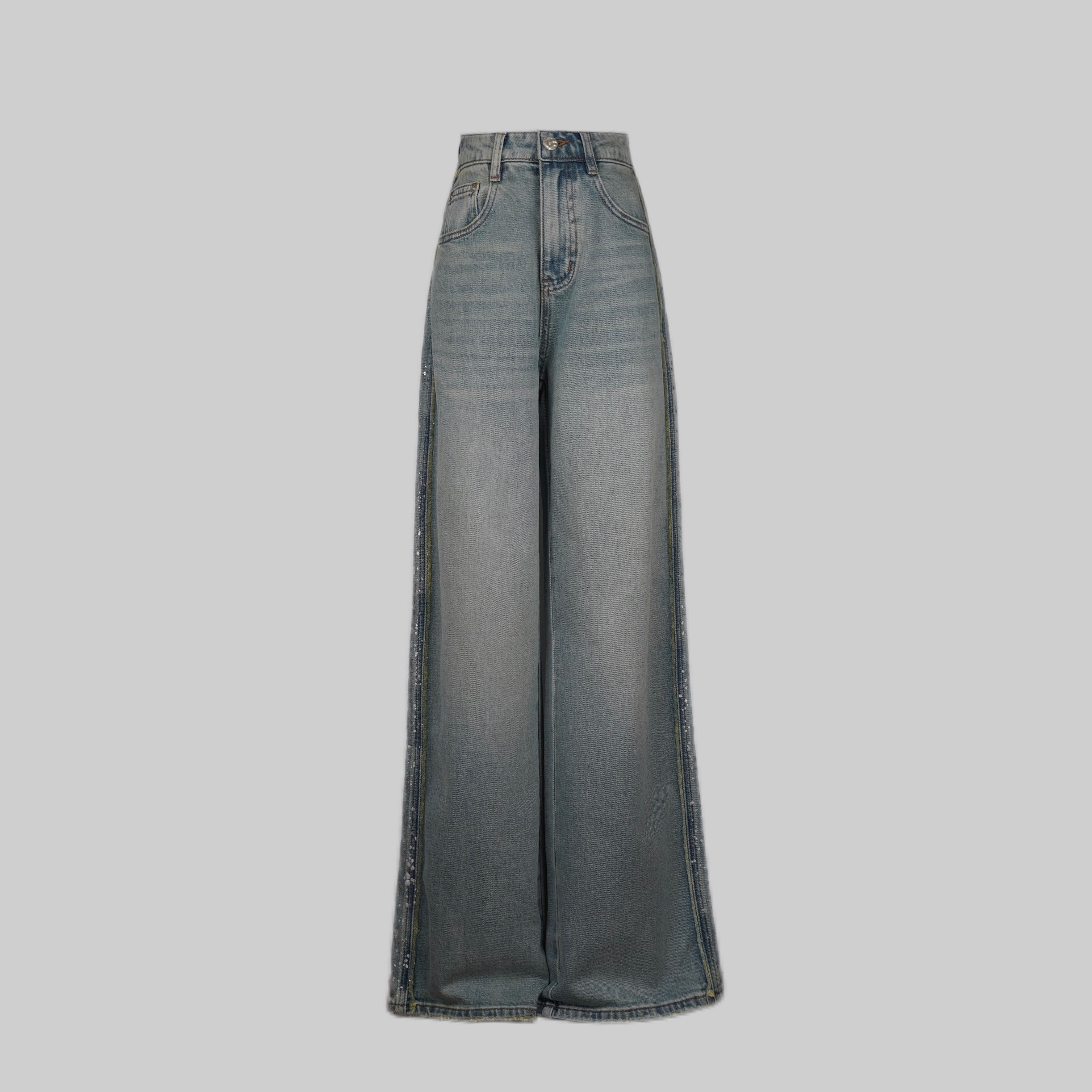 2026新款设计师羽蓝水洗牛仔阔腿裤时装休闲长裤宽松显高显瘦直筒