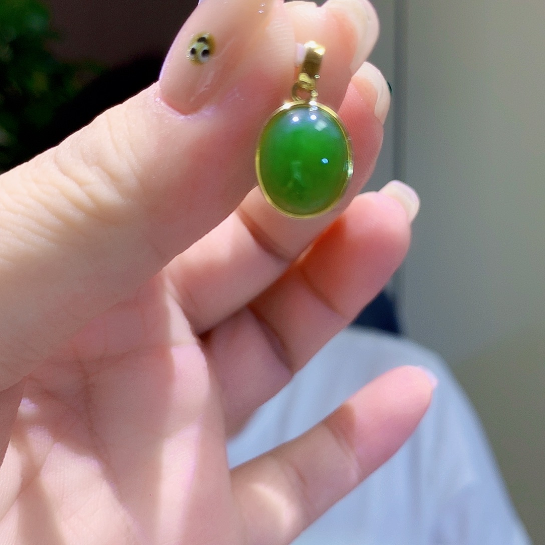 和田玉（碧玉）银S925镀金镶嵌颈饰