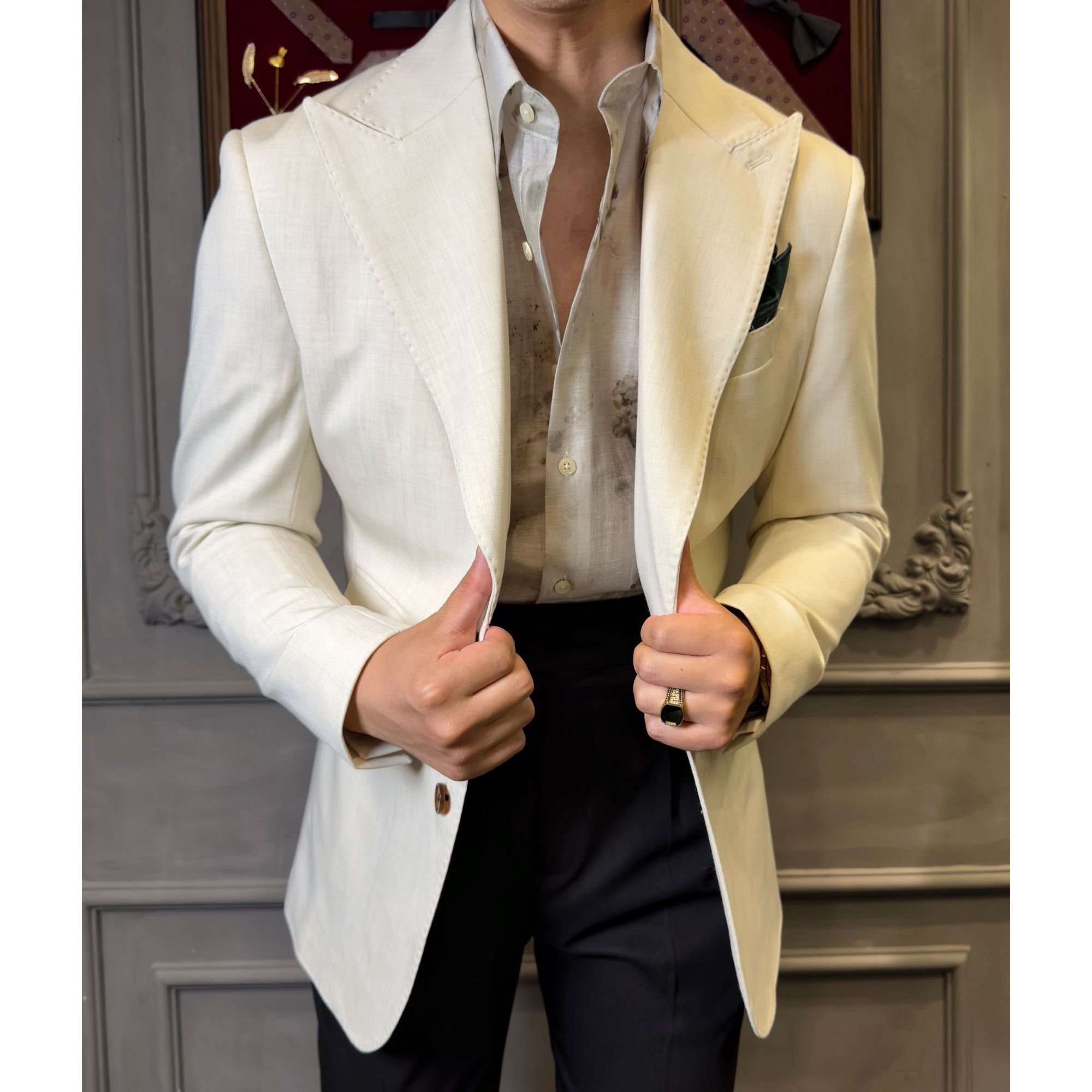 花伦.-上新 高级感  戗驳领杏色 绅士西装 时尚商务