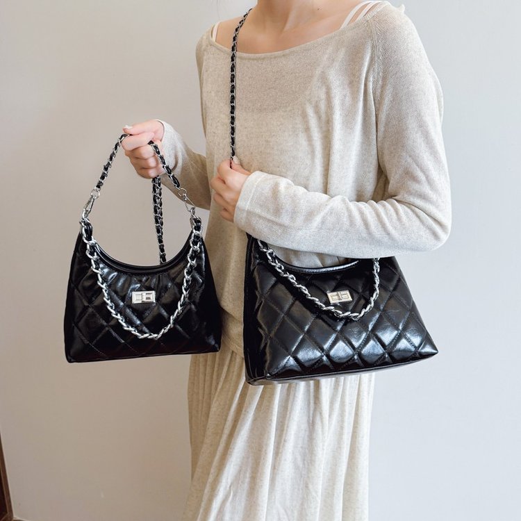 时尚名媛气质通勤百搭菱格链条斜挎包小香风腋下包女士女包真皮