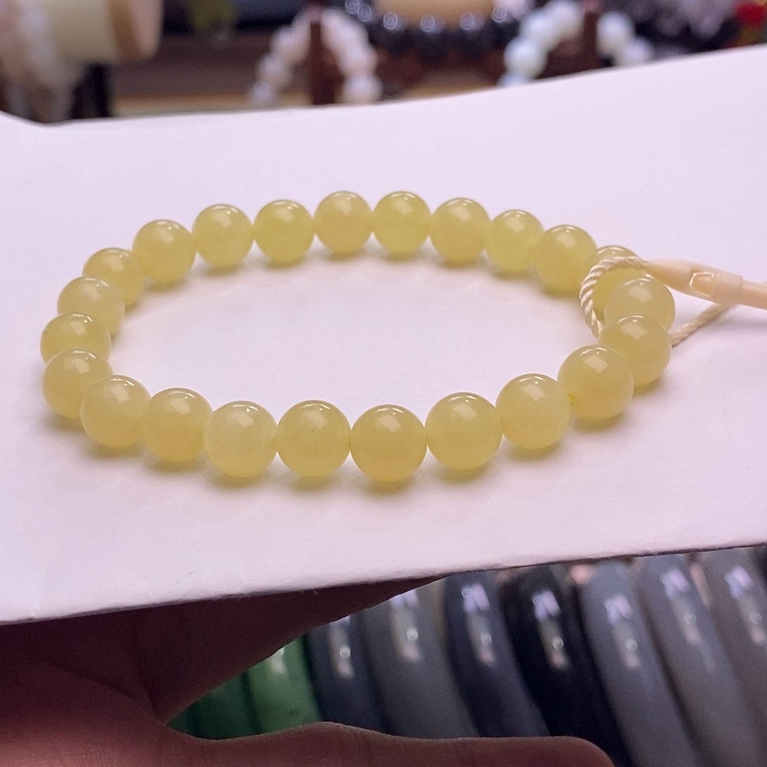 颈饰未镶嵌和田玉若羌黄口鸡油黄手串清货孤品8MM