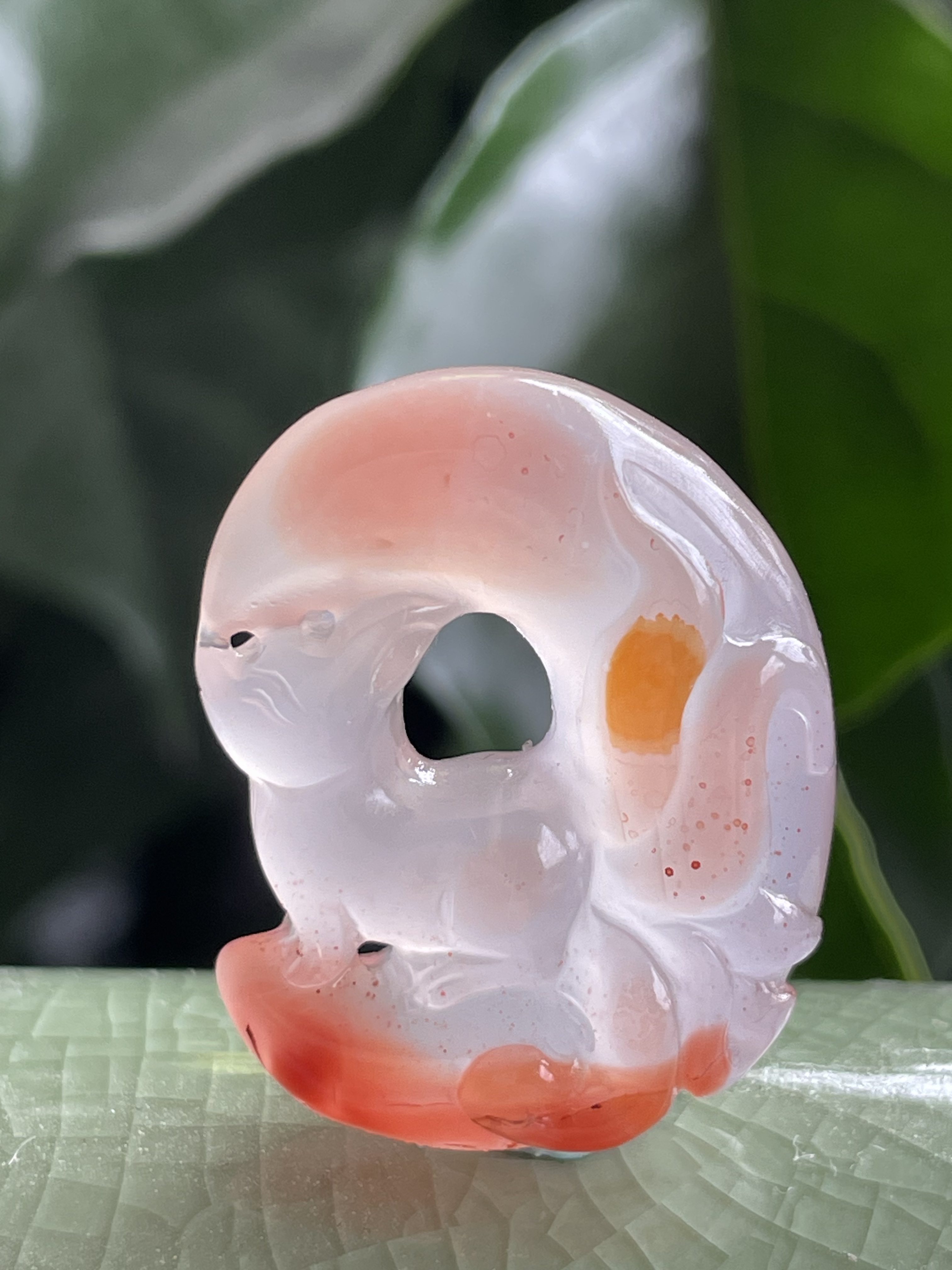 天然川料南红玛瑙冰飘花九尾狐吊坠（可配绳）