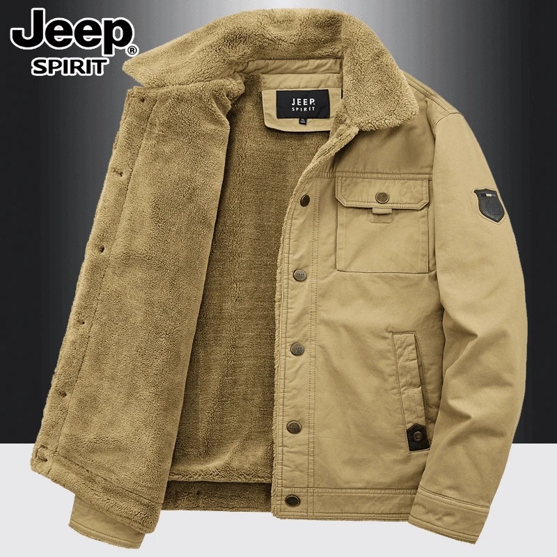 Jeep吉普棉衣冬季羊羔绒棉袄男士加绒加厚休闲保暖工装棉服男外套
