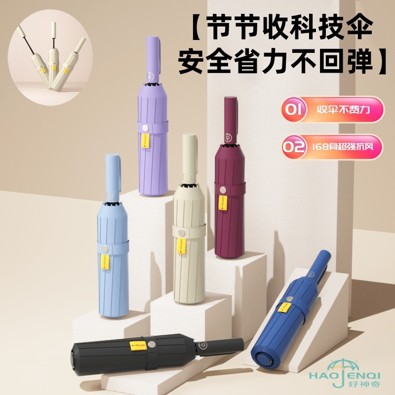 【防回弹节节收】全自动168骨安全大号黑胶防晒防紫外线晴雨俩用伞