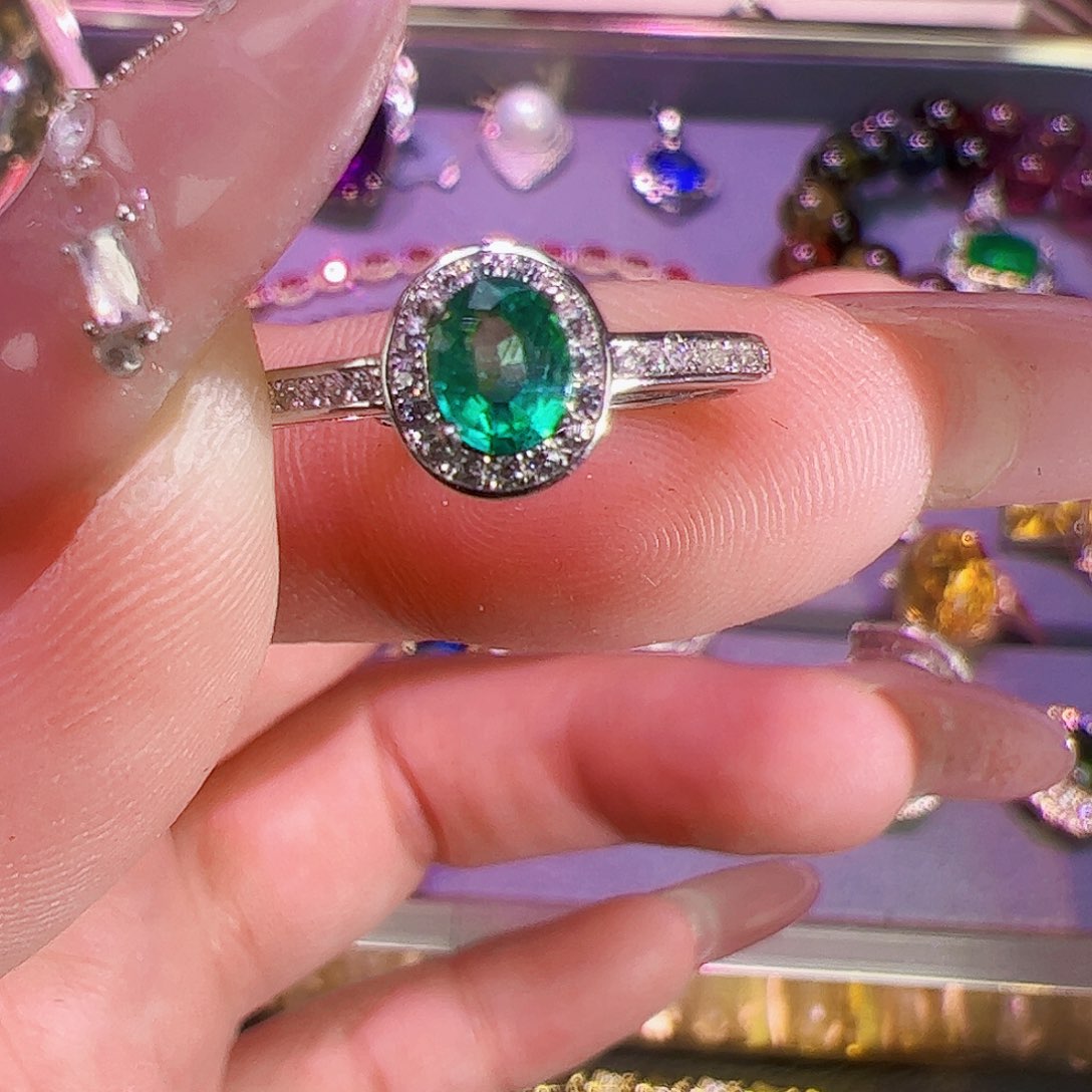 祖母绿戒指银S925镶嵌