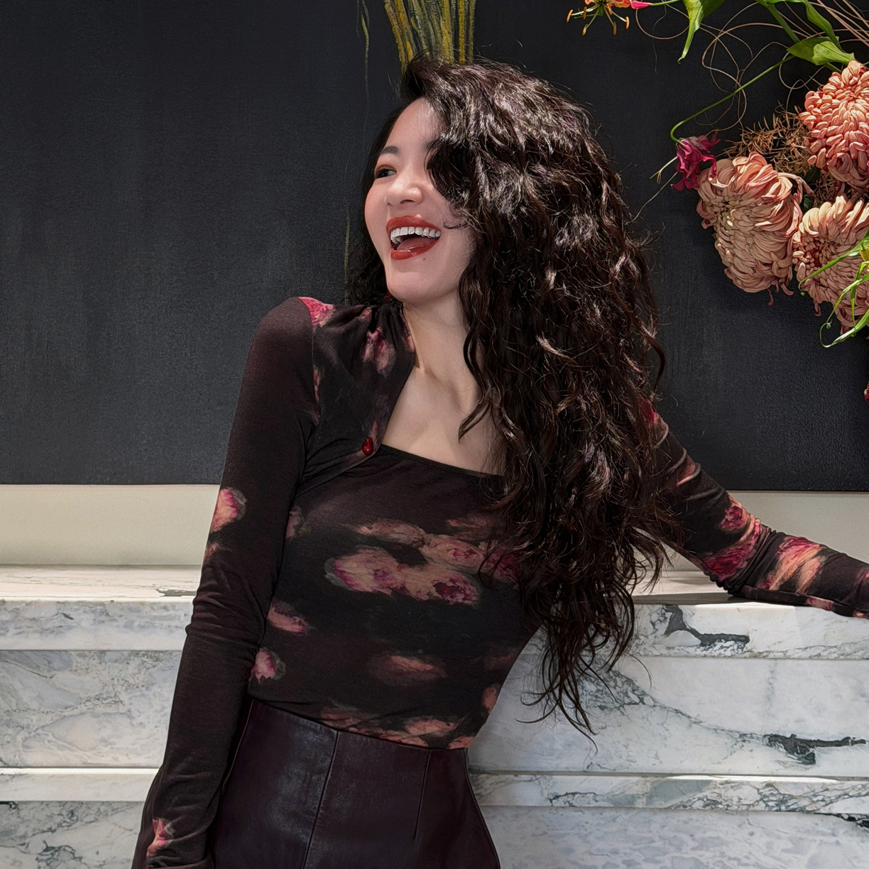 MIRROR 【涛姐精选】  绝代芳华紫色晕染花卉修身上衣