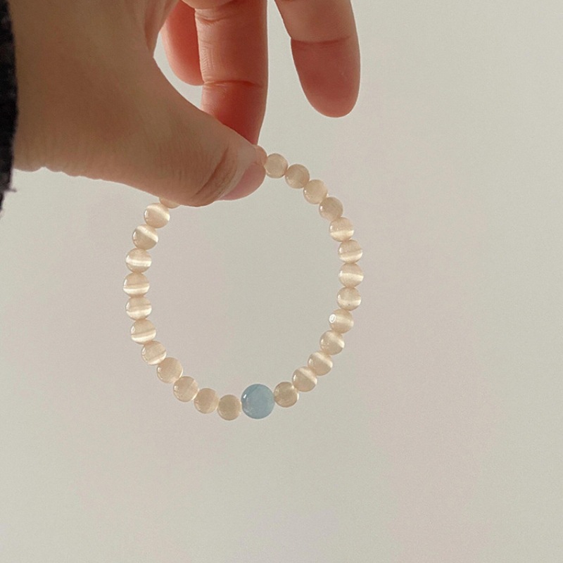 不锈钢仿珍珠手链 「椰椰奶冻」猫眼石串珠手链2024年春夏新款简约