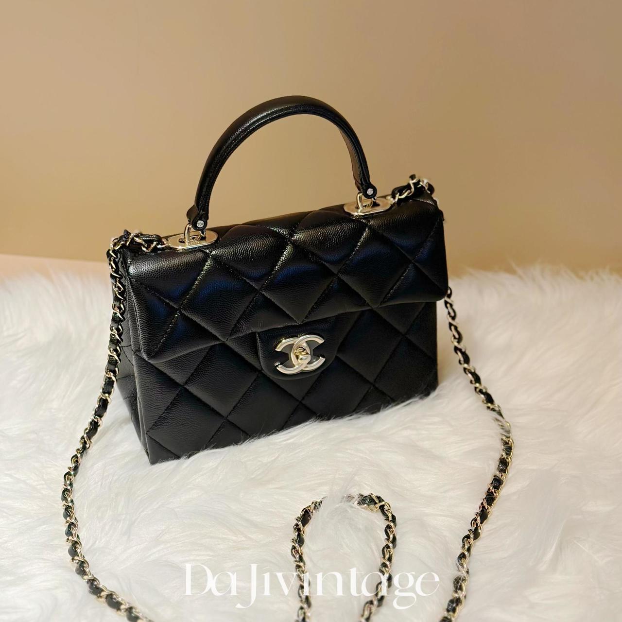 99新 Chanel/香奈儿 24期免息/大吉中古/黑金手柄Kelly盒子斜挎包