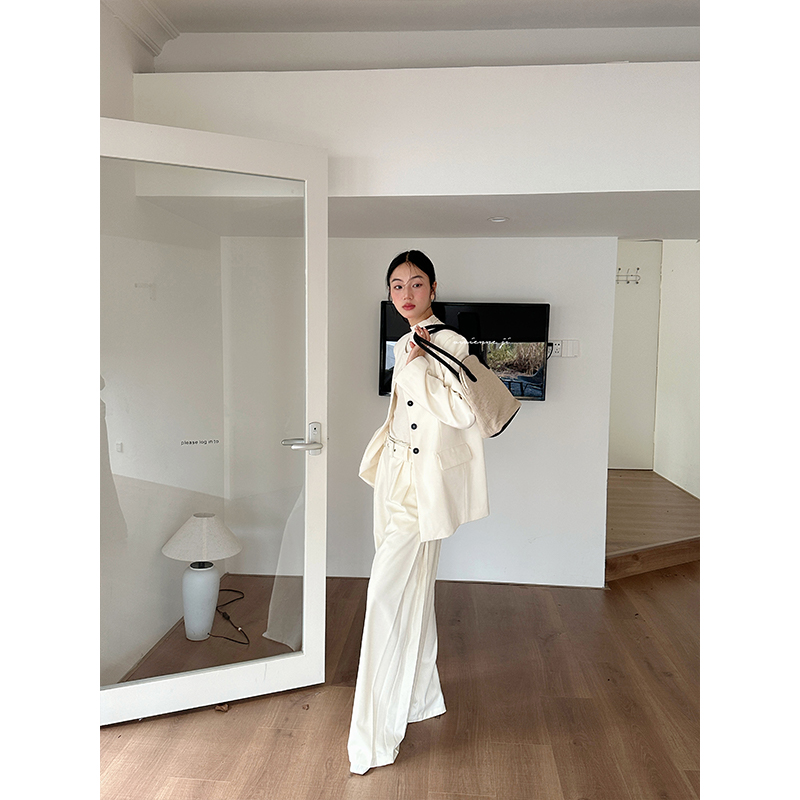 VivienneJi精纺羊毛长款小香风外套简约西服外套