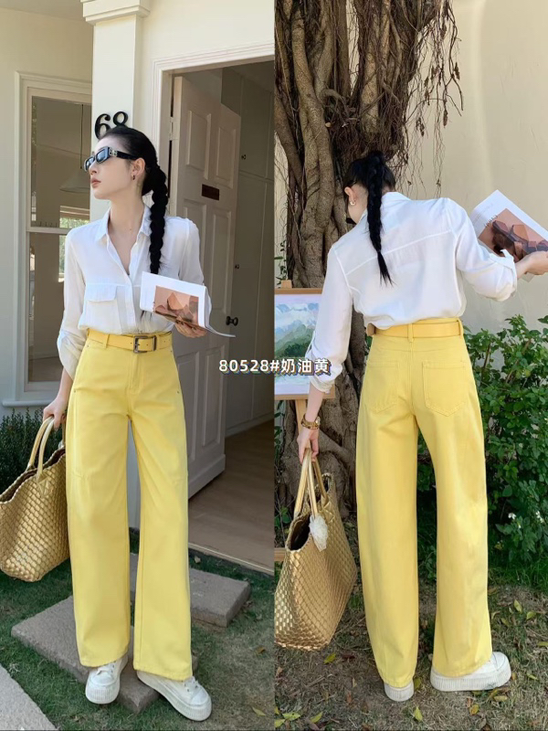 显瘦窄版弯刀牛仔裤女春季新款高腰休闲长裤